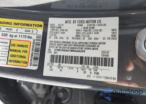 2021 Ford Bronco Sport from USA, damaged, VIN 3FMCR9A67MRA46209